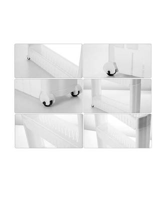 4 Tier Slim Multipurpose Storage Rack   Space Saving Storage Organizer Shelf with Wheels   132x54x12cm (White) 4