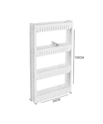 4 Tier Slim Multipurpose Storage Rack   Space Saving Storage Organizer Shelf with Wheels   132x54x12cm (White) 5