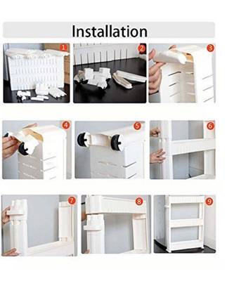 4 Tier Slim Multipurpose Storage Rack   Space Saving Storage Organizer Shelf with Wheels   132x54x12cm (White) 6