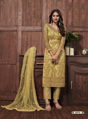 Yellow embroidered net salwar 1