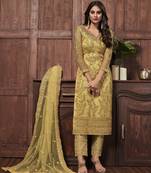 Yellow embroidered net salwar