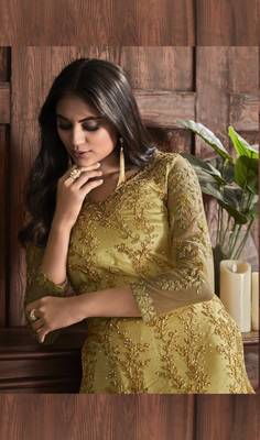 Yellow embroidered net salwar 2
