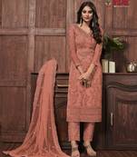 Peach embroidered net salwar