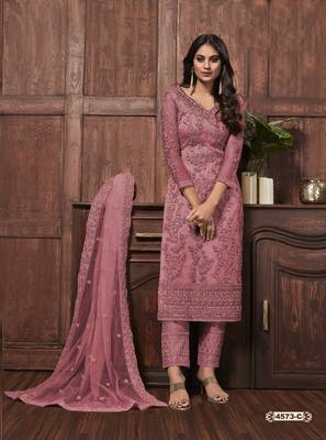 Dark-pink embroidered net salwar 1