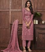 Dark-pink embroidered net salwar