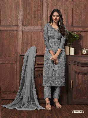 Dark-grey embroidered net salwar 1