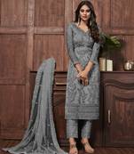 Dark-grey embroidered net salwar