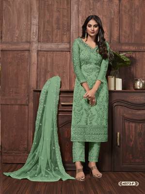 Green embroidered net salwar 1