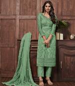 Green embroidered net salwar