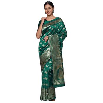 Glemora Green Fancy Ethnic Wear Silk Blend  Traditional Saree 1