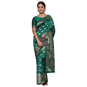 Glemora Green Fancy Ethnic Wear Silk Blend  Traditional Saree 2
