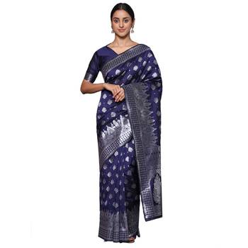 Glemora  Nevy Blue Fancy Ethnic Wear Silk Blend  Traditional Saree 1