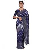 Glemora  Nevy Blue Fancy Ethnic Wear Silk Blend  Traditional Saree