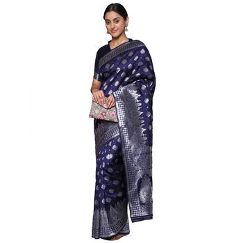 Glemora  Nevy Blue Fancy Ethnic Wear Silk Blend  Traditional Saree 2