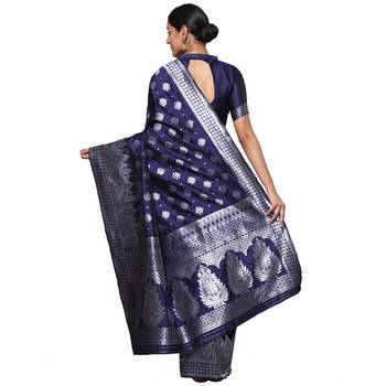 Glemora  Nevy Blue Fancy Ethnic Wear Silk Blend  Traditional Saree 3