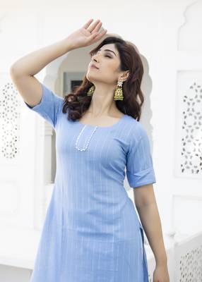 Light blue plain viscose rayon ethnic kurtis 2
