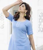 Light-blue plain viscose rayon ethnic-kurtis