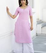 Pink embroidered georgette chikankari-kurtis