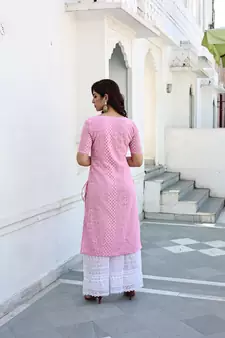 Pink embroidered georgette chikankari kurtis