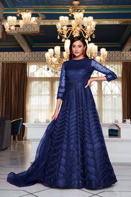 Blue embroidered net salwar 1