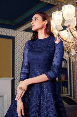 Blue embroidered net salwar 2
