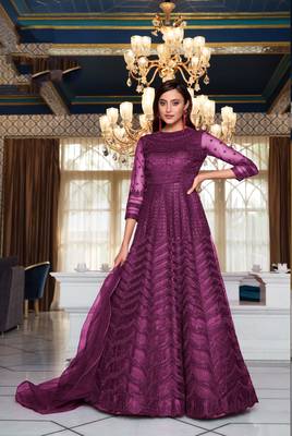 Wine embroidered net salwar 1