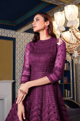 Wine embroidered net salwar 2