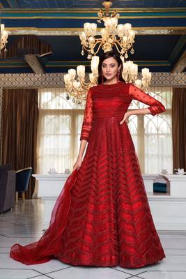 Red embroidered net salwar 1
