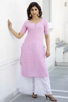 Pink embroidered georgette chikankari kurtis
