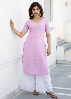 Pink embroidered georgette chikankari kurtis 4