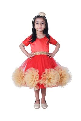 Red plain polyester kids-girl-gowns 1