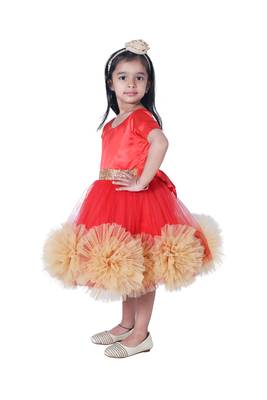 Red plain polyester kids-girl-gowns 3