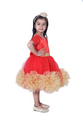 Red plain polyester kids-girl-gowns 4