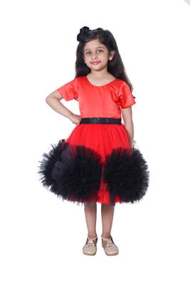 Red plain polyester kids-girl-gowns 1