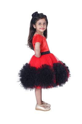 Red plain polyester kids-girl-gowns 4