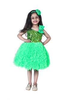 Green plain polyester kids-girl-gowns