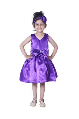 Purple plain polyester kids-girl-gowns 1