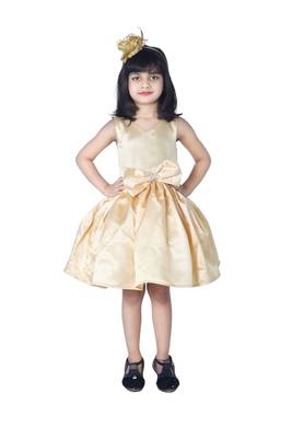 Gold plain polyester kids-girl-gowns 1