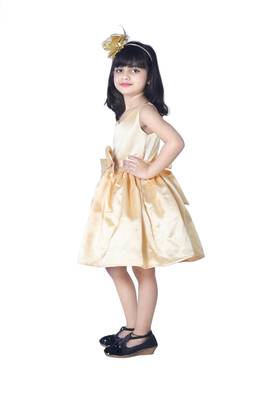 Gold plain polyester kids-girl-gowns 3