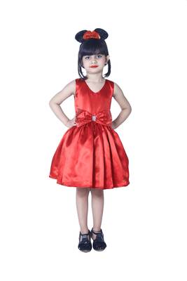 Red plain polyester kids-girl-gowns 1