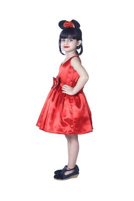 Red plain polyester kids-girl-gowns 3