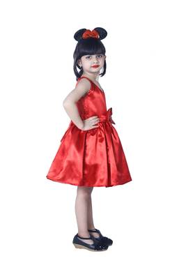 Red plain polyester kids-girl-gowns 4