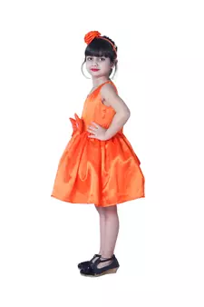 Orange plain polyester kids-girl-gowns