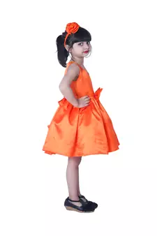 Orange plain polyester kids-girl-gowns