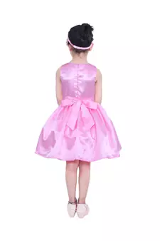 Pink plain polyester kids-girl-gowns