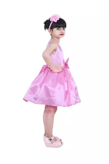 Pink plain polyester kids-girl-gowns