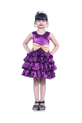 Purple plain polyester kids-girl-gowns 1