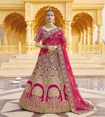 Stunning Pink Heavy Hand Work & Embroidered Velvet Bridal Lehenga 1