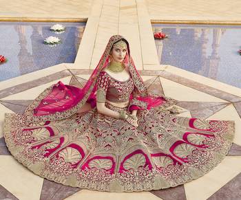 Stunning Pink Heavy Hand Work & Embroidered Velvet Bridal Lehenga 2