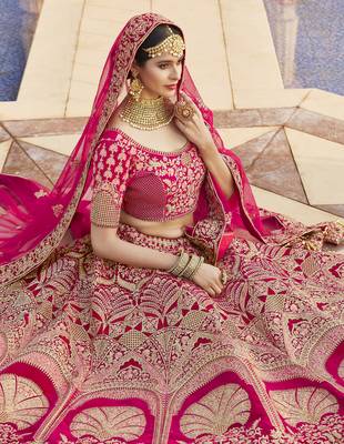 Stunning Pink Heavy Hand Work & Embroidered Velvet Bridal Lehenga 3